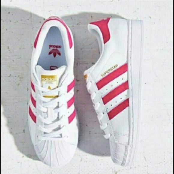 adidas Shoes - Pink Stripe Adidas Superstars -size 5 womans